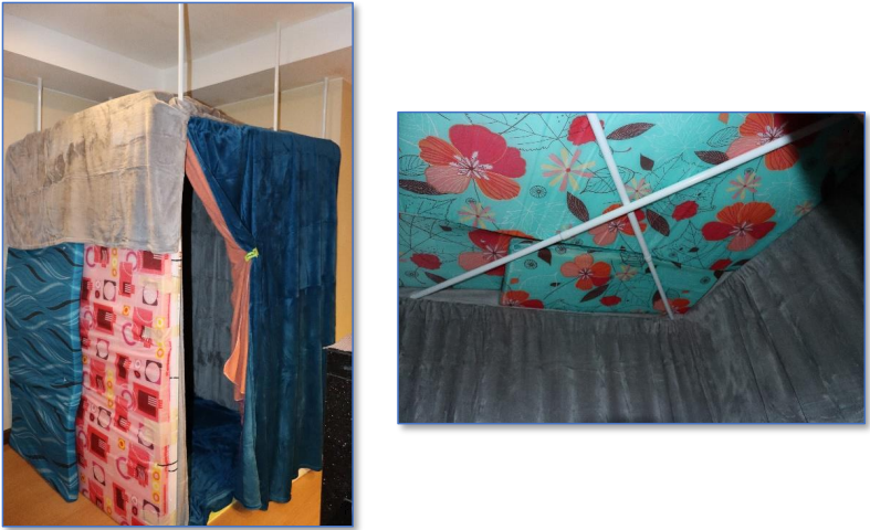 A picture containing indoor, bed, table, curtain Description automatically generated